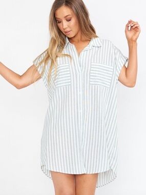 Show Me Your Mumu Martin Shirt Dress XL Sage Stripe Button Front Tunic Top